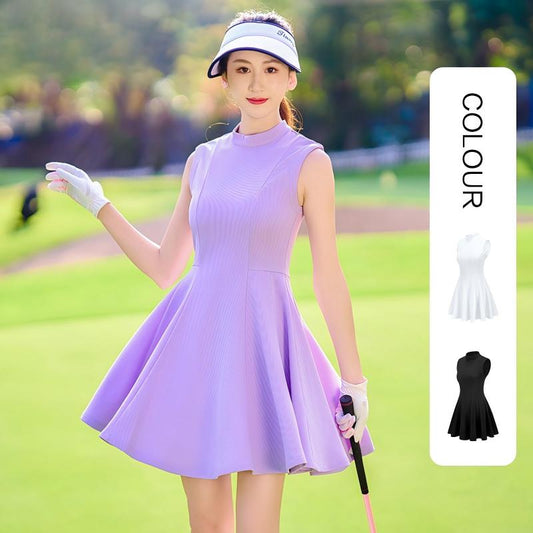 New spring and summer golf tennis women's waist cinched slim fit dress sleeveless quick drying casual jumpsuit