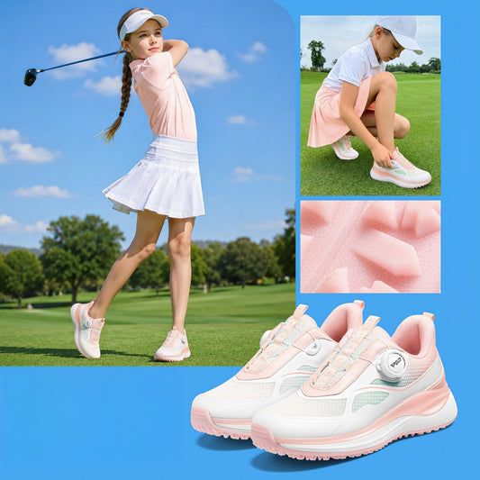Children's Golf Shoes for Youth High Elasticity Shock Absorption Breathable Girl's Twisting Lacing Heat Dissipation Sports Golf Shoes